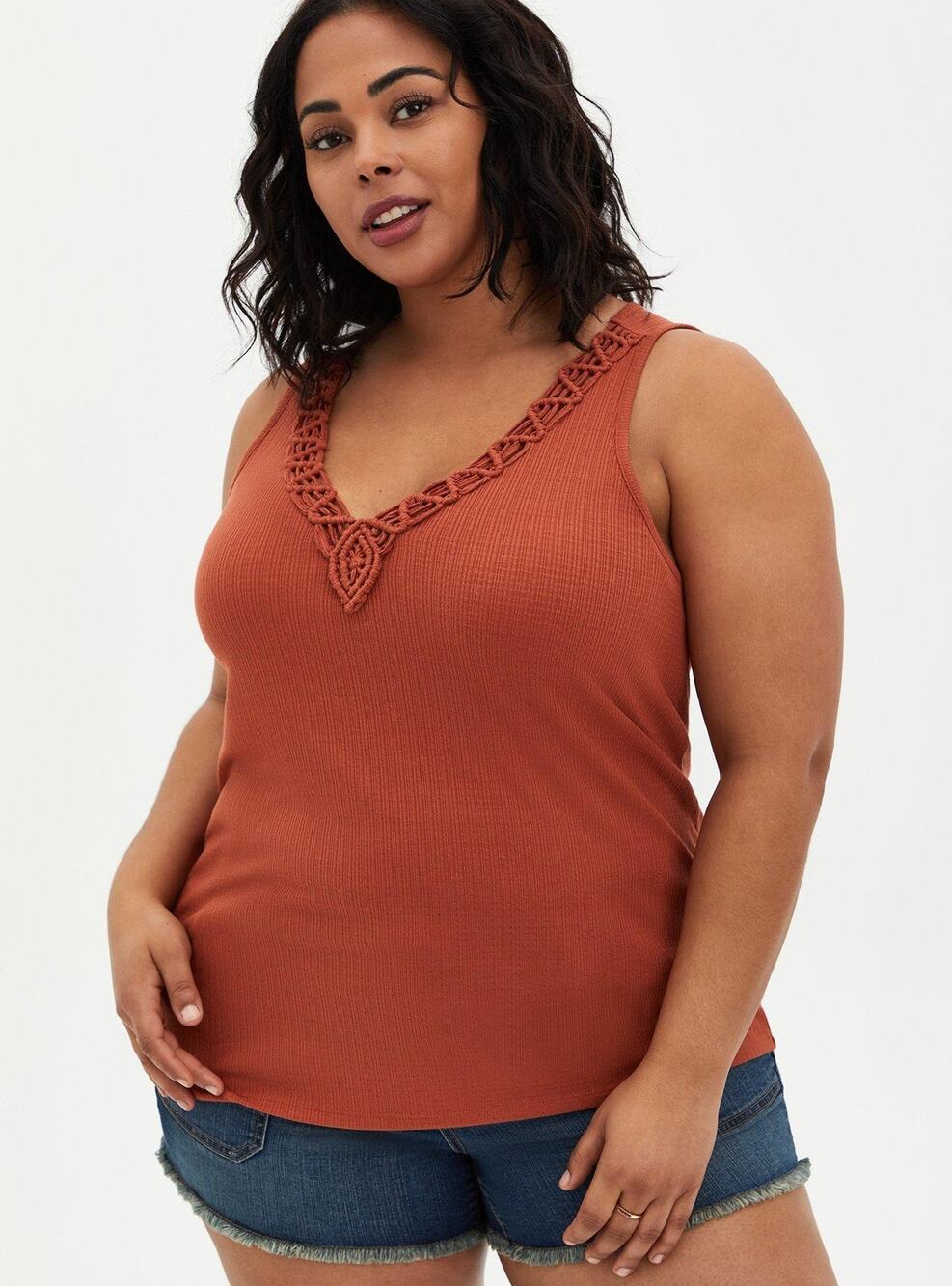 Torrid Orange Rust Auburn V-Neck Macrame Crochet Boho Summer Tank Top 1X